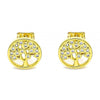 Arete Dormilona 02.342.0125 Oro Laminado, Diseño de Arbol, con Micro Pave Blanca, Pulido, Dorado