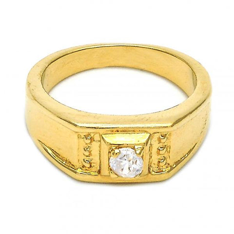 Anillo de Hombre 5.175.022.05 Oro Laminado, Diseño de Solitario, con Zirconia Cubica Blanca, Diamantado, Dorado