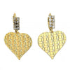 Arete Colgante 02.63.0997 Oro Laminado, Diseño de Corazon, con Zirconia Cubica Blanca, Diamantado, Dorado