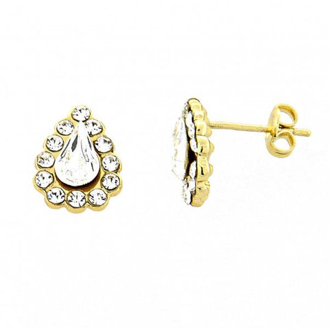 Arete Dormilona 02.59.00052.1 Oro Laminado, Diseño de Gota, con Cristal Blanca, Pulido, Dorado