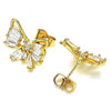 Arete Dormilona 02.387.0085 Oro Laminado, Diseño de Mariposa, con Zirconia Cubica Blanca, Pulido, Dorado