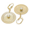 Arete Colgante 90.006 Oro Laminado, Diseño de Filigrana y Flor, Diseño de Filigrana, con Cristal Blanca, Diamantado, Dorado