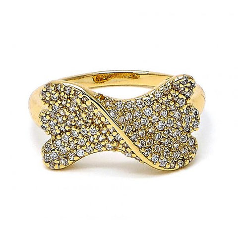Anillo Multi Piedra 01.122.0010.09 Oro Laminado, Diseño de Arco, con Zirconia Cubica Blanca, Pulido, Dorado
