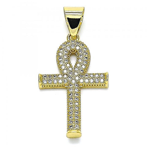 Dije Religioso 05.342.0072 Oro Laminado, Diseño de Cruz, con Micro Pave Blanca, Pulido, Dorado