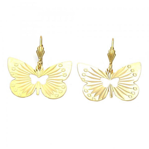Arete Colgante 5.094.007 Oro Laminado, Diseño de Mariposa, Diamantado, Dorado