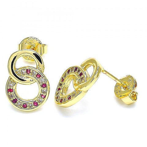 Arete Dormilona 02.233.0020.2 Oro Laminado, con Micro Pave Rubi y Blanca, Pulido, Dorado
