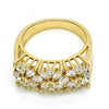 Anillo Multi Piedra 01.210.0061.07 Oro Laminado, Diseño de Flor, con Zirconia Cubica Blanca, Pulido, Dorado