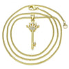 Collares con Dije 04.344.0015.20 Oro Laminado, Diseño de Llave y Corona, Diseño de Llave, con Micro Pave Blanca, Pulido, Dorado