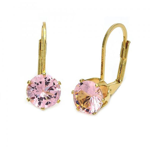 Arete Gancho Frances 5.128.081 Oro Laminado, con Zirconia Cubica Rosa, Pulido, Dorado