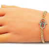 Pulsera Elegante 03.368.0086.08 Oro Laminado, Diseño de Mano de Dios, con Zirconia Cubica Zafiro Azul y Micro PaveBlanca, Pulido, Dorado