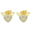 Arete Dormilona 02.156.0514 Oro Laminado, Diseño de Corazon, con Micro Pave Blanca, Pulido, Dorado