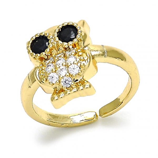 Anillo Multi Piedra 01.210.0089 Oro Laminado, Diseño de Buho, con Zirconia Cubica Blanca y Negro, Pulido, Dorado