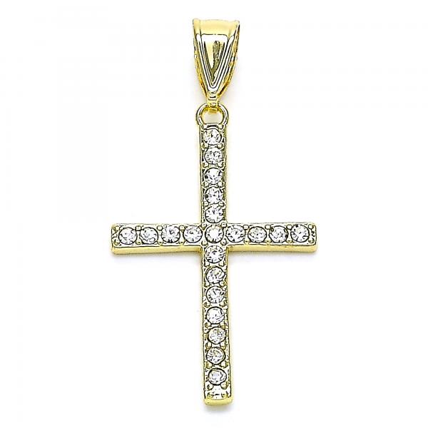 Dije Religioso 05.253.0131 Oro Laminado, Diseño de Cruz, con Cristal Blanca, Pulido, Dorado