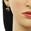 Arete Gancho Frances 02.122.0111.1 Oro Laminado, Diseño de Corazon, con Cristal Negro y Blanca, Pulido, Dorado