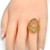 Anillo Multi Piedra 01.118.0016.08 Oro Laminado, Diseño de Flor, con Cristal Blanca, Pulido, Dorado