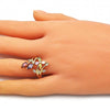 Anillo Multi Piedra 01.283.0025.09 Oro Laminado, Diseño de Oja y Flor, Diseño de Oja, con Zirconia Cubica Multicolor, Pulido, Dorado