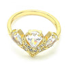 Anillo Multi Piedra 01.221.0007.07 Oro Laminado, Diseño de Gota, con Zirconia Cubica Blanca, Pulido, Dorado