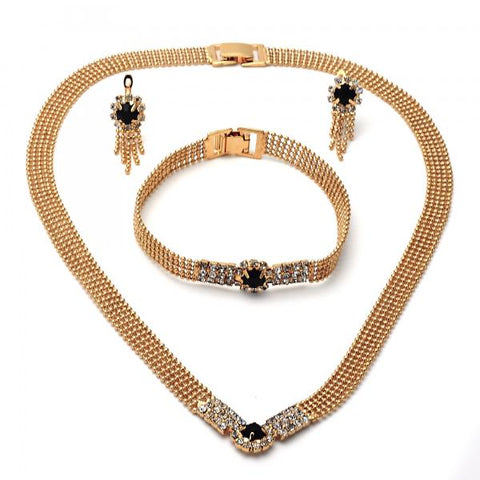 Collar, Pulso y Arete 5.012.002 Oro Laminado, con Zirconia Cubica , Dorado