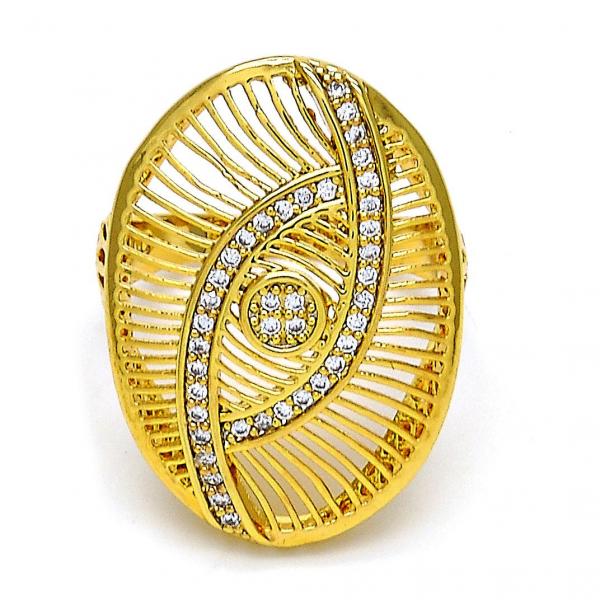Anillo Multi Piedra 01.118.0027.08 Oro Laminado, con Cristal Blanca, Pulido, Dorado