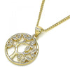 Collares con Dije 04.156.0313.20 Oro Laminado, Diseño de Arbol, con Micro Pave Blanca, Pulido, Dorado