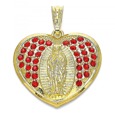 Dije Religioso 05.351.0135 Oro Laminado, Diseño de Corazon y Guadalupe, Diseño de Corazon, con Cristal Granate, Pulido, Dorado