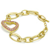 Pulsera Elegante 03.59.0056.08 Oro Laminado, Diseño de Corazon, con Cristal Fucsia, Pulido, Dorado