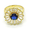 Anillo Multi Piedra 01.266.0018.2.08 Oro Laminado, Diseño de Flor, con Zirconia Cubica Zafiro Azul y Blanca, Pulido, Dorado