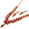 Collar y Arete 06.221.0001 Oro Laminado, Diseño de Oja, con Zirconia Cubica Rubi, Pulido, Dorado