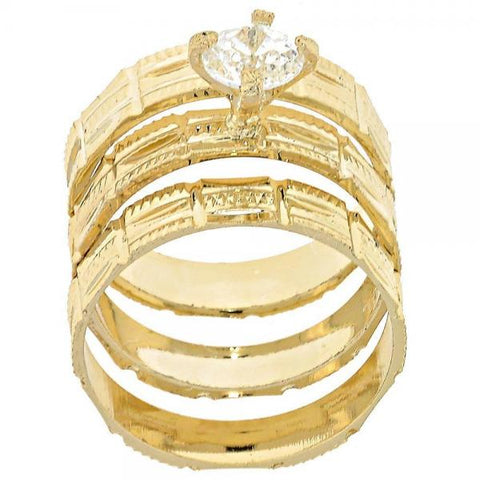 Anillo de Boda 5.164.003.09 Oro Laminado, Diseño de Triple, con Zirconia Cubica Blanca, Diamantado, Dorado