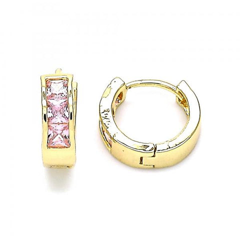 Argolla Huggie 02.210.0638.4.12 Oro Laminado, con Zirconia Cubica Rosado, Pulido, Dorado