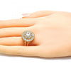 Anillo Multi Piedra 01.210.0104.07 Oro Laminado, Diseño de Flor, con Zirconia Cubica Blanca, Pulido, Dorado