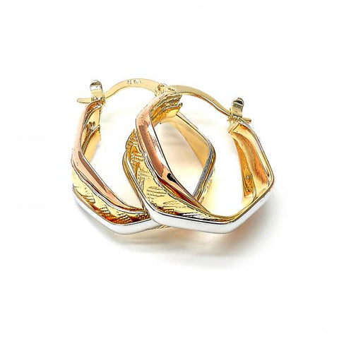 Argolla Pequeña 5.155.011 Oro Laminado, Diseño de Torcido, Diamantado, Tricolor