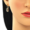 Arete Gancho Frances 02.210.0380.1 Oro Laminado, Diseño de Buho, con Micro Pave Granate y Blanca, Pulido, Dorado