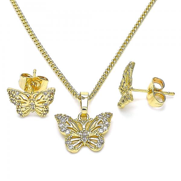 Juego de Arete y Dije de Adulto 10.284.0021.1 Oro Laminado, Diseño de Mariposa, con Micro Pave Blanca, Pulido, Tono Dorado