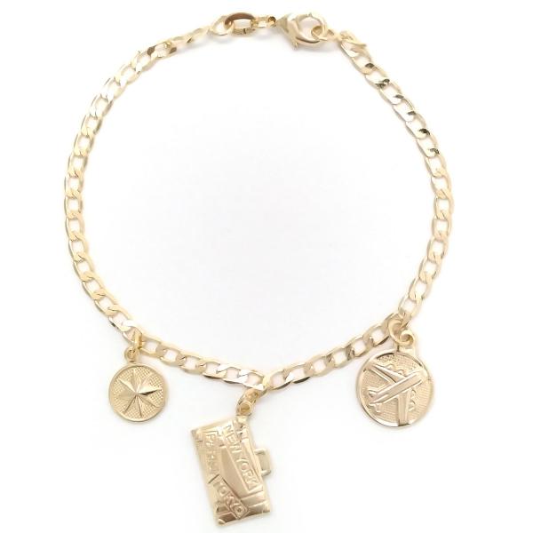 Pulsera de Dije 03.58.0079.07 Oro Laminado, Diseño de Miami Cubana y Trebol de Cuatro Hojas, Diseño de Miami Cubana, Pulido, Dorado