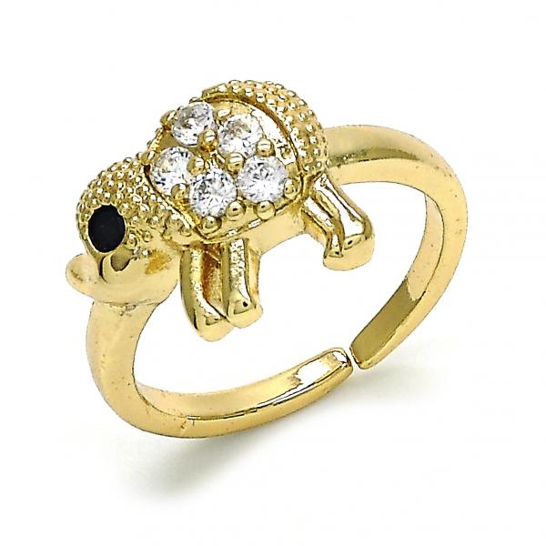 Anillo Multi Piedra 01.210.0088 Oro Laminado, Diseño de Elefante, con Zirconia Cubica Blanca y Negro, Pulido, Dorado