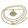 Collares con Dije 04.156.0397.20 Oro Laminado, Diseño de Ojo Griego, con Micro Pave Zafiro Azul y Blanca, Pulido, Dorado
