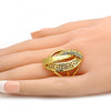 Anillo Multi Piedra 01.241.0033.06 Oro Laminado, Diseño de Llave Griega, con Cristal Blanca, Pulido, Dorado