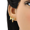 Arete Orejera 02.210.0699 Oro Laminado, Diseño de Mariposa, con Micro Pave Blanca, Pulido, Dorado