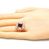 Anillo Multi Piedra 01.210.0102.1.07 Oro Laminado, con Zirconia Cubica Rubi y Blanca, Pulido, Dorado