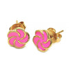 Arete Dormilona 02.64.0341 *PROMO* Oro Laminado, Diseño de Flor, Esmaltado Rosado, Dorado