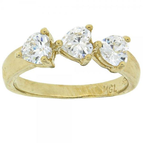 Anillo Multi Piedra 5.165.024.07 Oro Laminado, Diseño de Corazon, con Zirconia Cubica Blanca, Pulido, Dorado