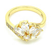 Anillo Multi Piedra 01.221.0008.08 Oro Laminado, Diseño de Gota, con Zirconia Cubica Blanca, Pulido, Dorado