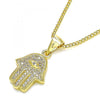 Collares con Dije 04.156.0414.20 Oro Laminado, Diseño de Mano de Dios, con Micro Pave Blanca y Rubi, Pulido, Dorado