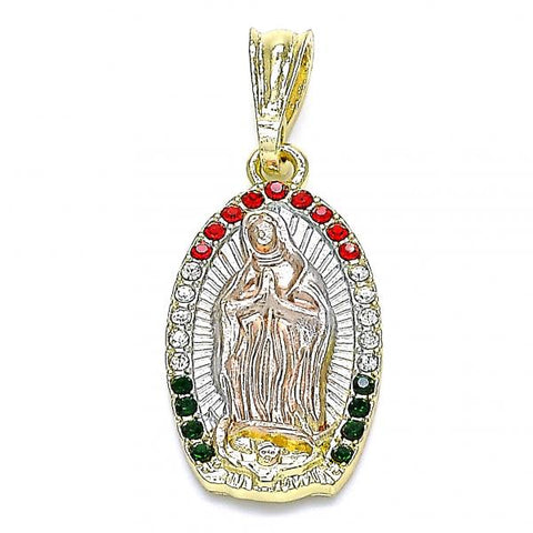 Dije Religioso 05.351.0202.1 Oro Laminado, Diseño de Guadalupe, con Micro Pave Multicolor, Pulido, Tricolor