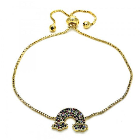 Pulsera Bolo Ajustable 03.155.0048.11 Oro Laminado, con Micro Pave Multicolor, Pulido, Dorado