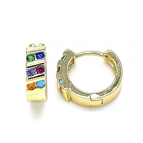 Argolla Huggie 02.210.0609.3.12 Oro Laminado, con Zirconia Cubica Multicolor, Pulido, Dorado