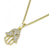 Collares con Dije 04.210.0056.20 Oro Laminado, Diseño de Mano de Dios, con Micro Pave Blanca y Zirconia CubicaBlanca, Pulido, Dorado