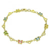Pulsera Elegante 03.386.0013.08 Oro Laminado, Diseño de Mariposa y Corazon, Diseño de Mariposa, con Cristal Multicolor, Pulido, Dorado
