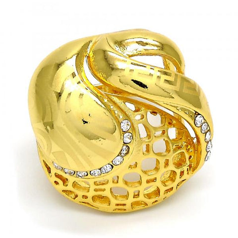 Anillo Multi Piedra 01.241.0029.07 Oro Laminado, Diseño de Llave Griega, con Cristal Blanca, Pulido, Dorado